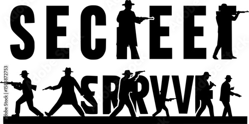 A black and white illustration,  detective work, vector