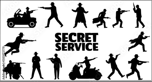 A black and white illustration,  detective work, vector