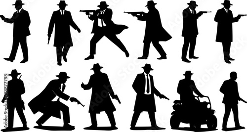 A black and white illustration,  detective work, vector