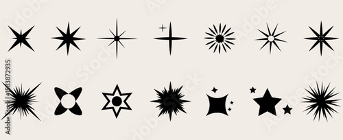 Retro futuristic sparkle icons collection. Set of star shapes. Abstract cool shine effect sign vector design. eps 10