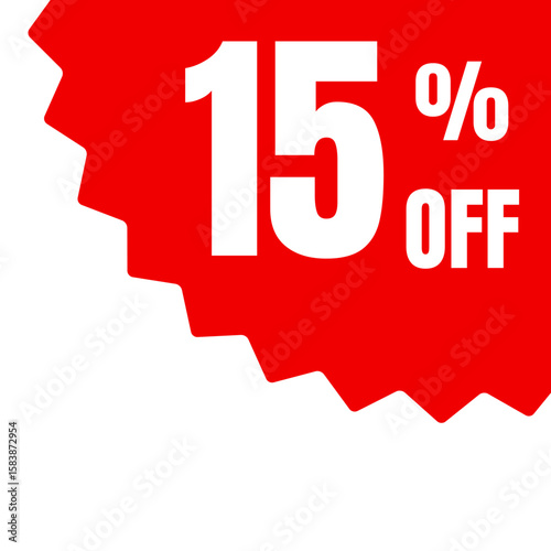 Fifteen percent off sale promotion on red jagged shape