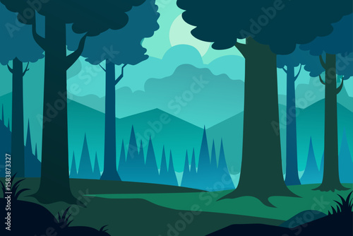 Ancient Forest Clearing Surrounded by Towering Trees