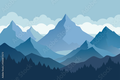 Distant Mountain Peaks Through Valley Fog