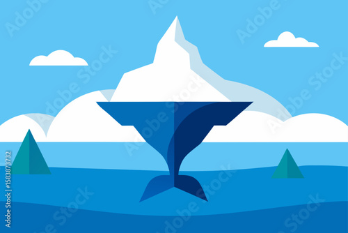 Iceberg Landscape with Whale Tail in the Distance