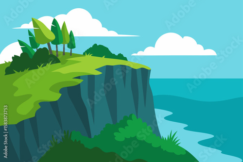 Island Cliffside with Lush Vegetation and Ocean View