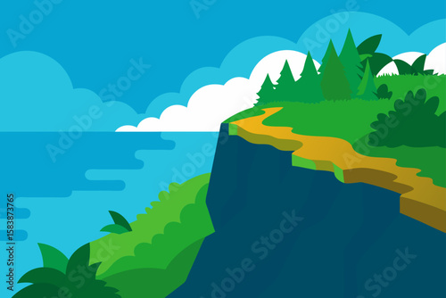 Island Cliffside with Lush Vegetation and Ocean View