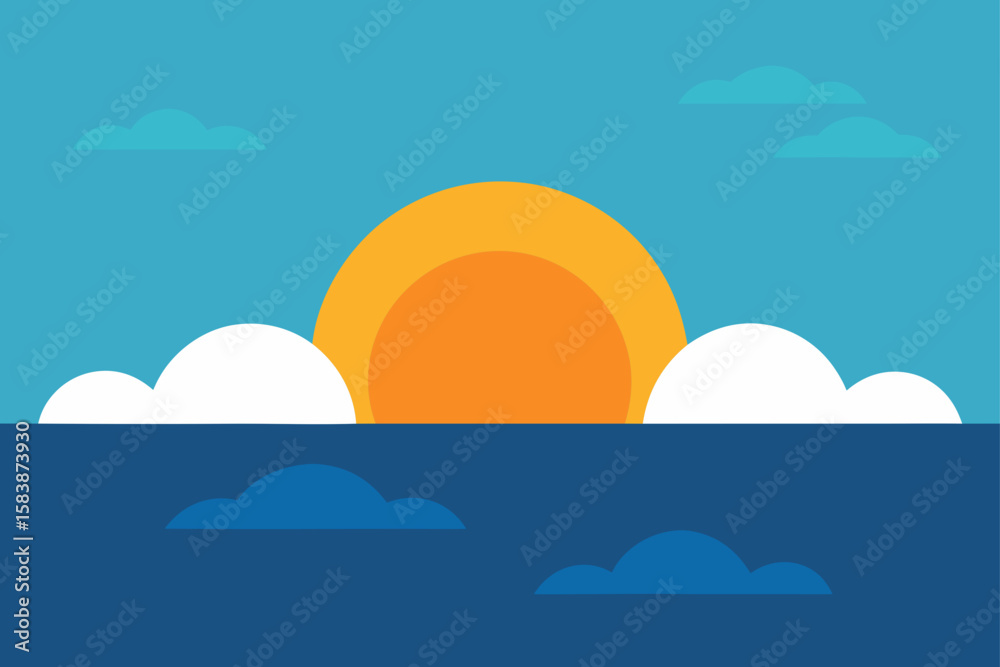 Minimal Ocean Horizon with Sun Peeking through Clouds Minimal Ocean Horizon with Sun Peeking through Clouds