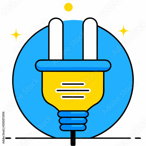 Electric plug icon with bright blue and yellow colors