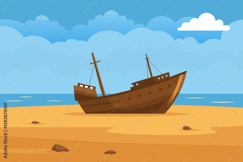 Fototapeta premium Old Shipwreck on a Quiet Sandy Shore