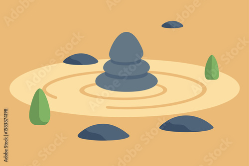 Peaceful Zen Garden with Rocks and Raked Sand