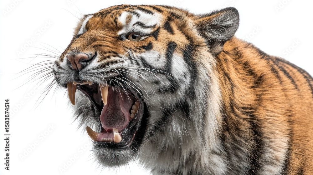 Fototapeta premium Tiger's fierce roar. Close-up head shot