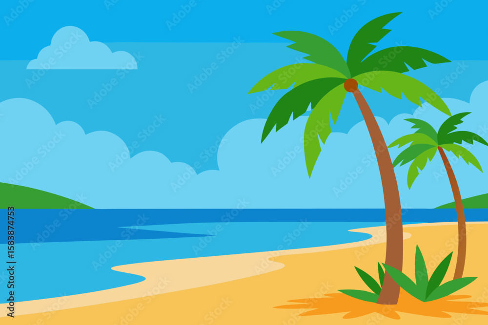 Obraz premium Tropical Beach Paradise Idyllic Scene of Palm Trees and Ocean