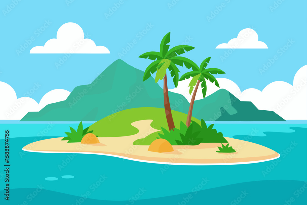 Obraz premium Tropical Beach Paradise Idyllic Island Escape with Palm Trees