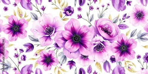 Elegant purple watercolor floral seamless pattern, perfect for textile & wallpaper, summer, purple