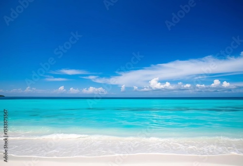Wallpaper Mural Tranquil turquoise sea laps pristine white sand under a vibrant blue sky; idyllic tropical beach scene,   view,  tropical Torontodigital.ca