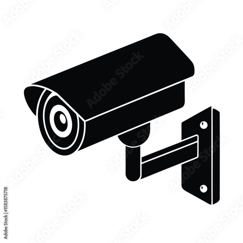 Modern security camera mounted on wall with clean lines silhouette