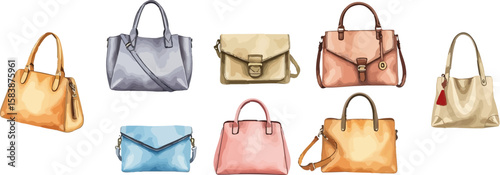 Set of handbags watercolor vector illustration.