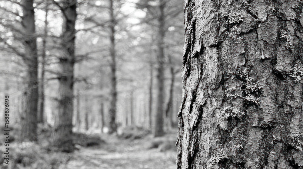 Fototapeta premium Close-up tree bark in grayscale forest