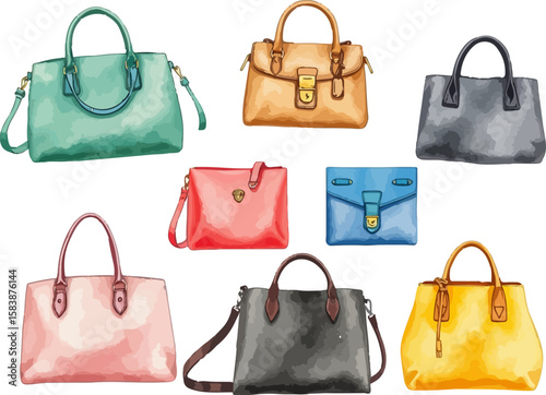 Set of handbags watercolor vector illustration.