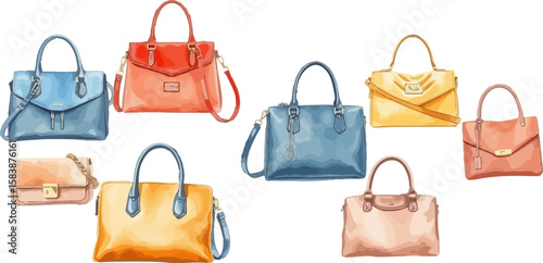 Set of handbags watercolor vector illustration.