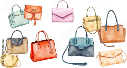 Set of handbags watercolor vector illustration.
