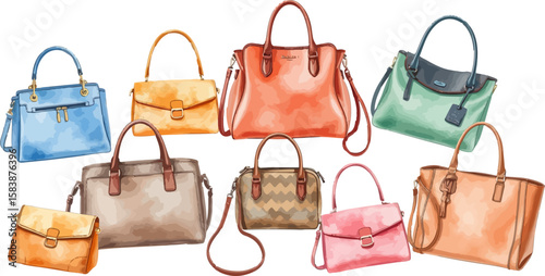 Set of handbags watercolor vector illustration.