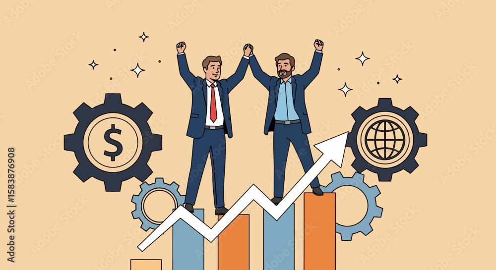 Obraz premium Celebrating Business Success Achieved Goals and Teamwork with Positive Growth and Achievement