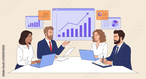 Business Meeting with Data Analysis A Team Strategizing for Growth and Success with Charts