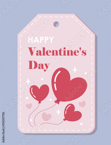 Valentine s Day tag with heart balloons. Vector illustration