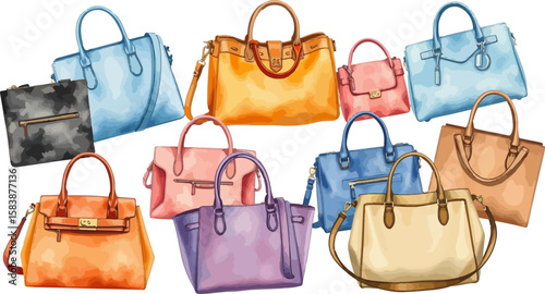 Set of handbags watercolor vector illustration.