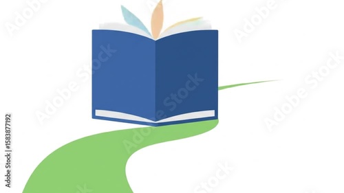 Book on a Green Path on White Background Animation