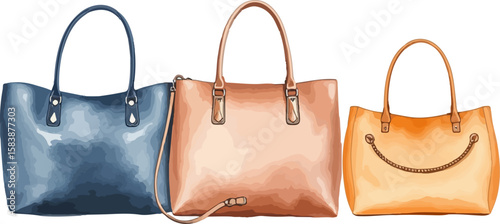 Set of handbags watercolor vector illustration.