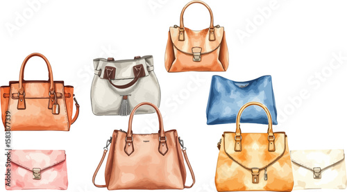 Set of handbags watercolor vector illustration.