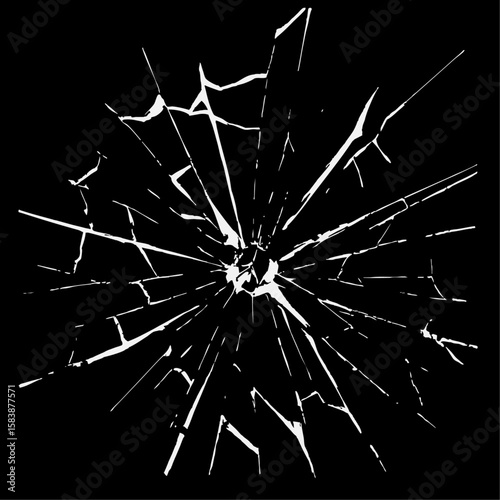 Black and white shattered glass vector transparent png image, broken window effect, clear backdrop, cracked surface, and damaged texture.