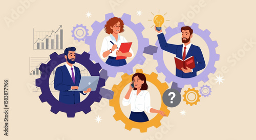 Teamwork in Action Collaborative Gears Driving Business Growth, Innovation, and Problem-Solving within a Cogwheel System