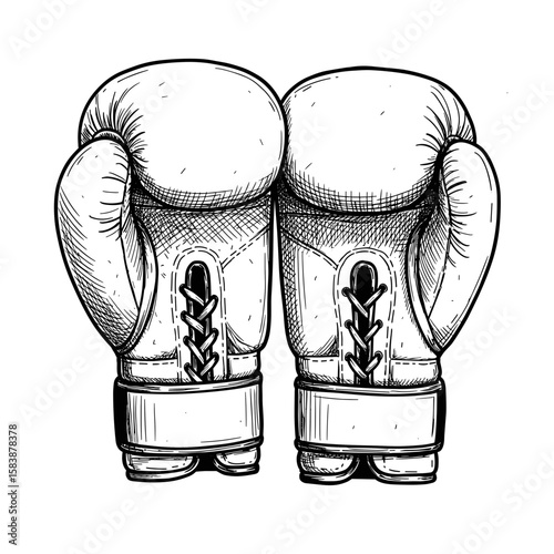 Vintage ink sketch boxing gloves – hand drawn black and white illustration doodle vector, engraving svg