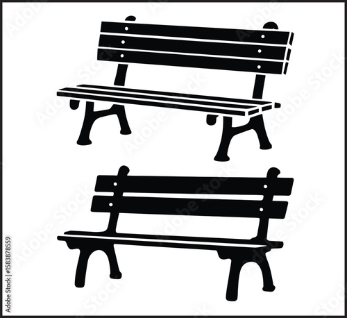 Park Bench Silhouette Vector Set - Outdoor Seating Icons