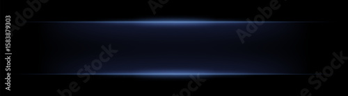 Rectangular neon frame with horizontal light edges and soft glow. Symmetrical bright border forming digital interface effect on dark background.