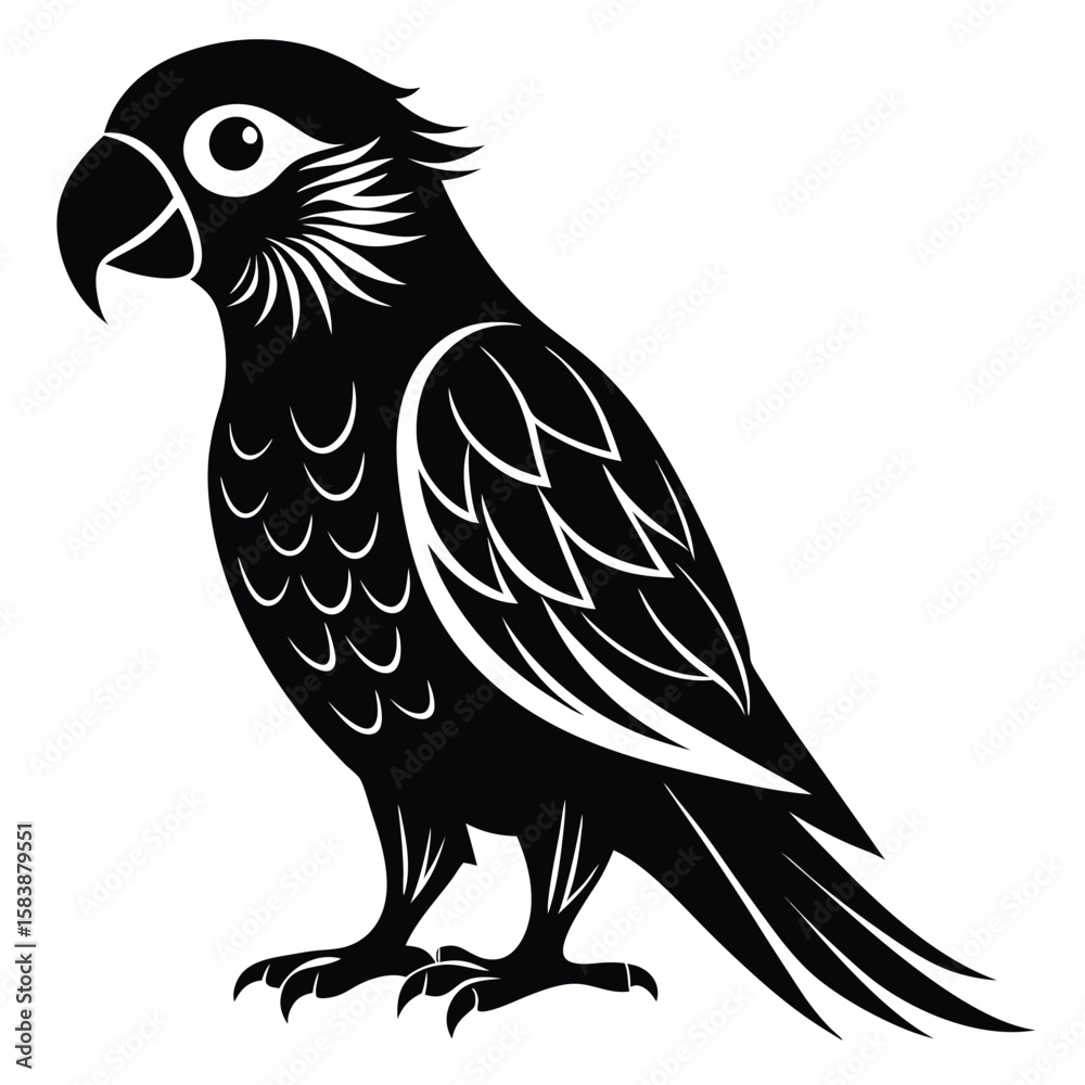 Obraz premium Striking Silhouette A Bold Black and White Depiction of an Exotic Parrot, Perfect for Graphic Design and Wildlife Enthusiasts