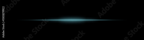 Thin Blue laser beam across dark background with glowing center. Minimalistic horizontal light effect with sharp gradient and smooth fade at edges.