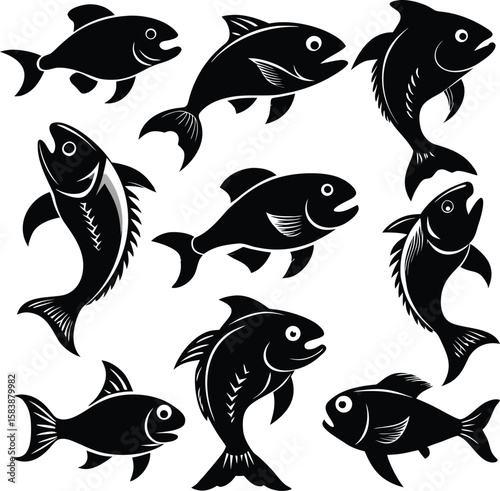 Set of Fish Silhouettes – Vector Collection of Freshwater and Marine Fish