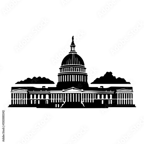 US Capitol Building Landmark Silhouette Vector