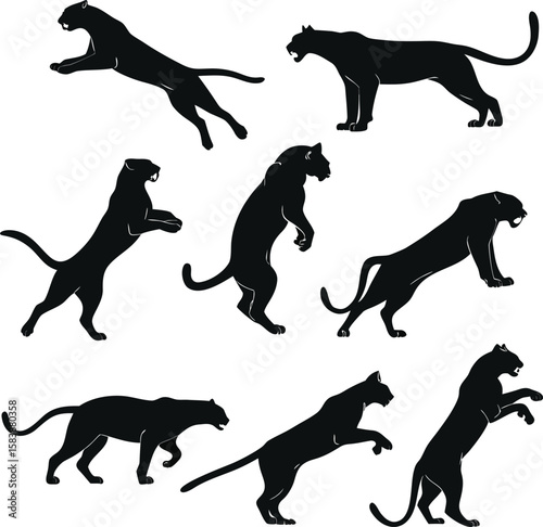 Black Panther Silhouette Set – Wild Cat Animal Poses Collection