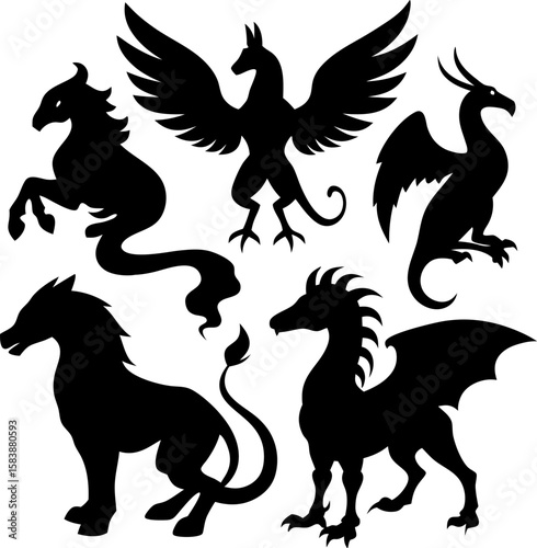 6 Mythical Animal Silhouette Vector Illustrations