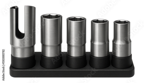 Oxygen sensor socket set, including various sizes, for comprehensive coverage in a mechanic's workshop.