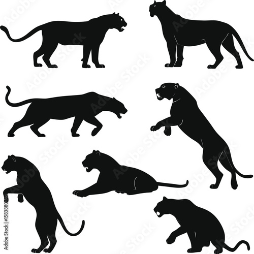 Black Panther Silhouette Set – Wild Cat Animal Poses Collection