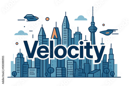Velocity, a futuristic athletic tech-inspired font with abstract letters, set amidst a digital space typography vector illustration design