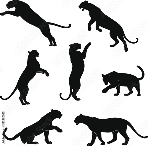 Black Panther Silhouette Set – Wild Cat Animal Poses Collection