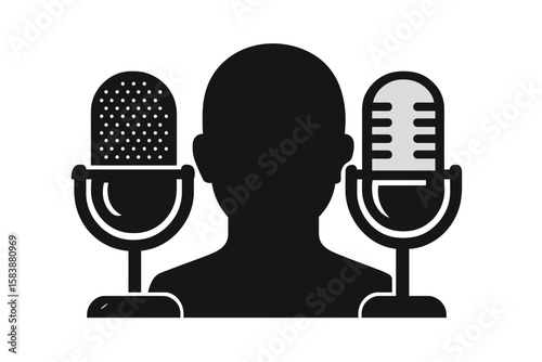 Vector illustration of a black silhouette icon set featuring microphones