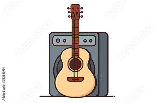 A single-line illustration of an electric guitar and amplifier, representing stringed music instruments, in a trendy continuous line draw graphic design vector format